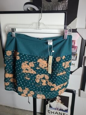 Esley Teal and Tan Printed Mini Skirt